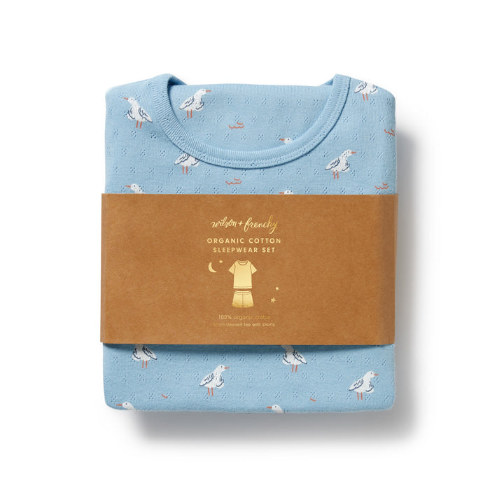 Wilson & Frenchy Organic Pointelle Short Sleeved Pyjamas - Sunny Seagulls