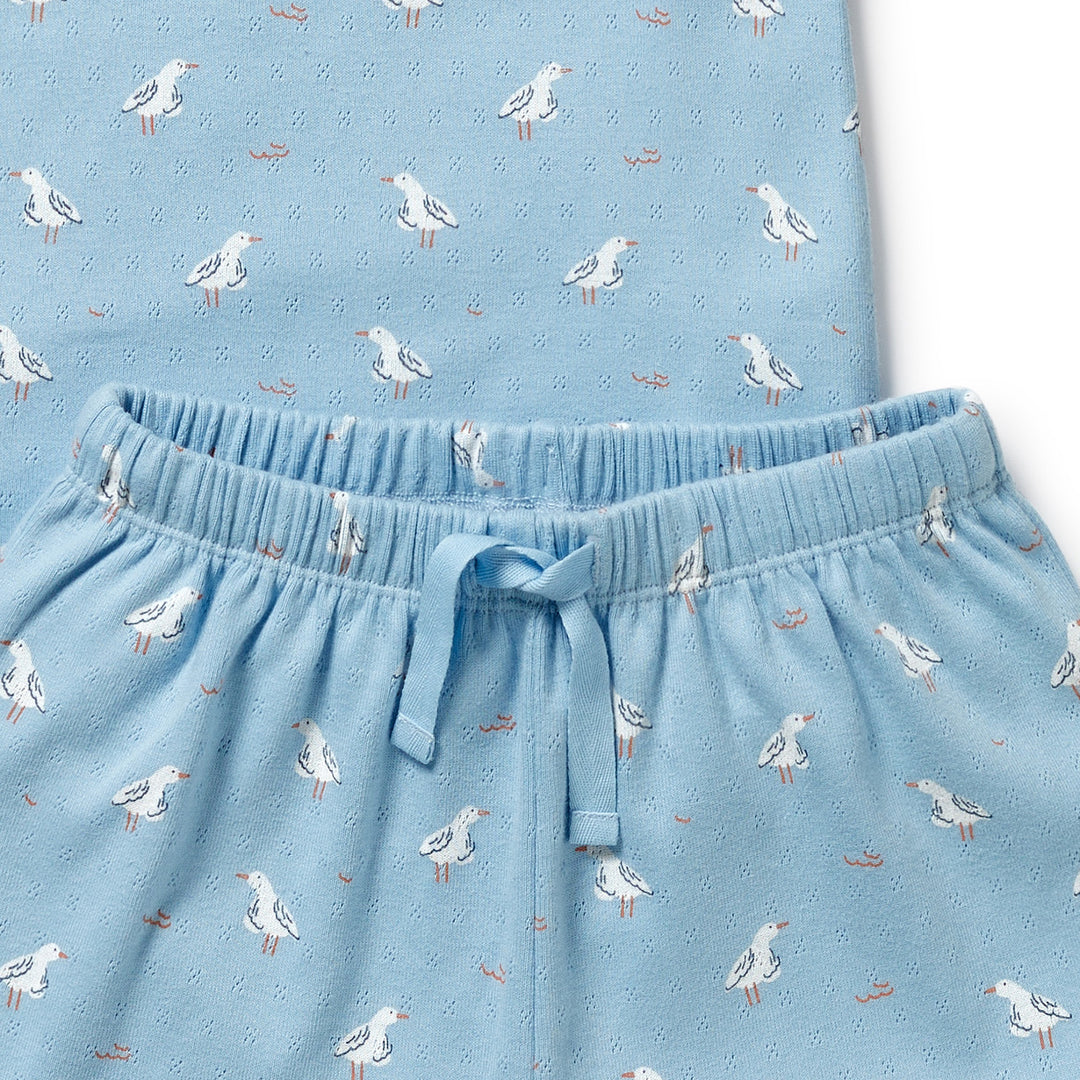 Wilson & Frenchy Organic Pointelle Short Sleeved Pyjamas - Sunny Seagulls