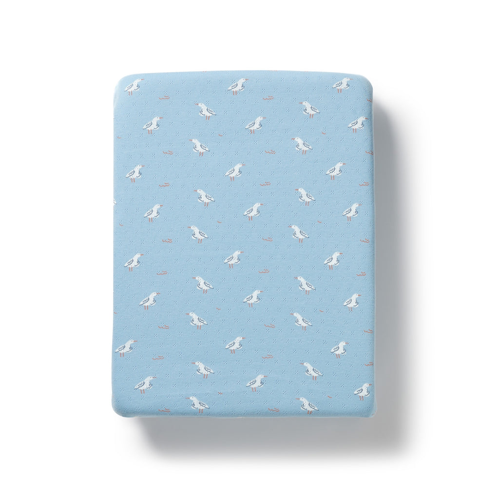 Organic Pointelle Bassinet Sheet - Sunny Seagulls