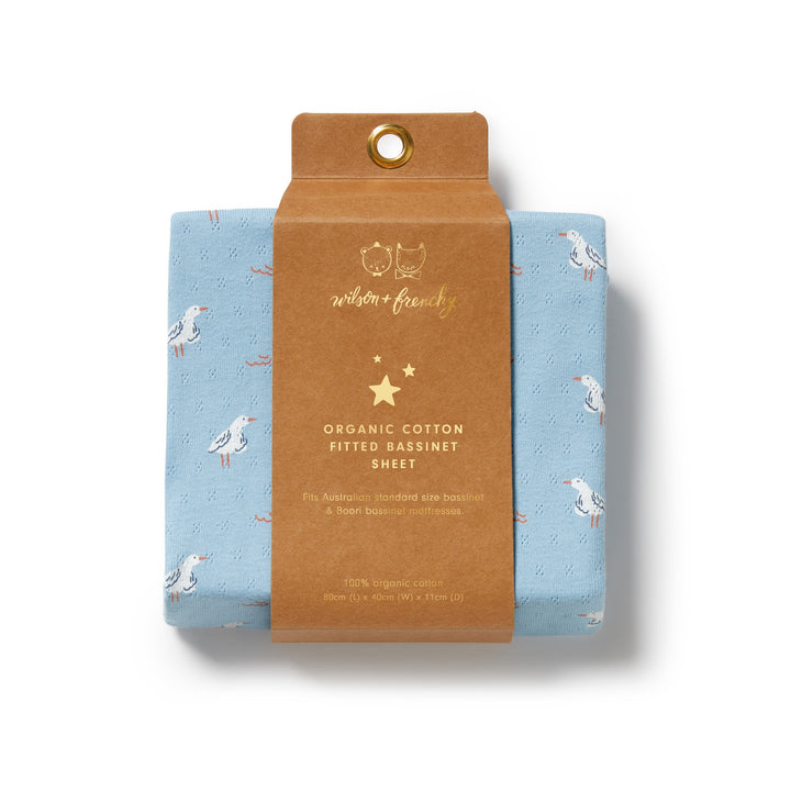 Wilson & Frenchy Organic Pointelle Bassinet Sheet - Sunny Seagulls