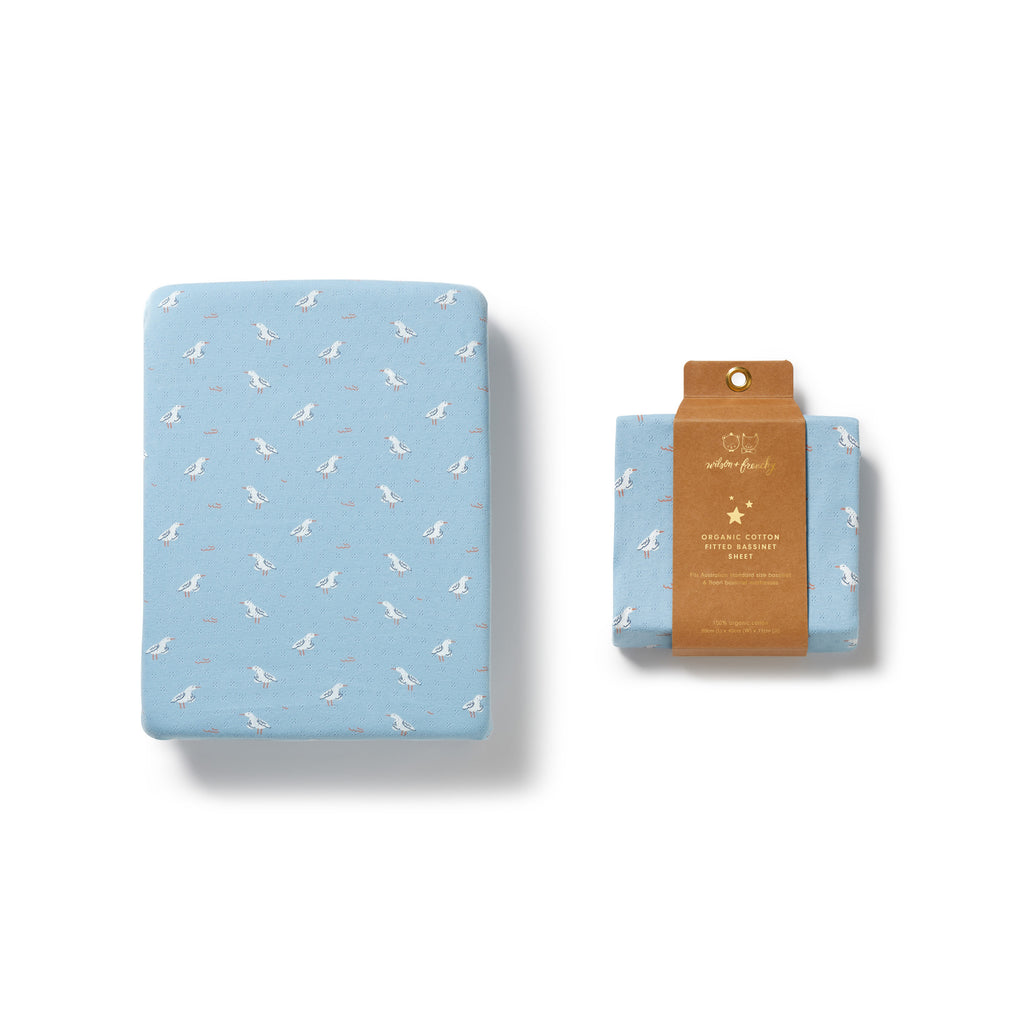 Organic Pointelle Bassinet Sheet - Sunny Seagulls