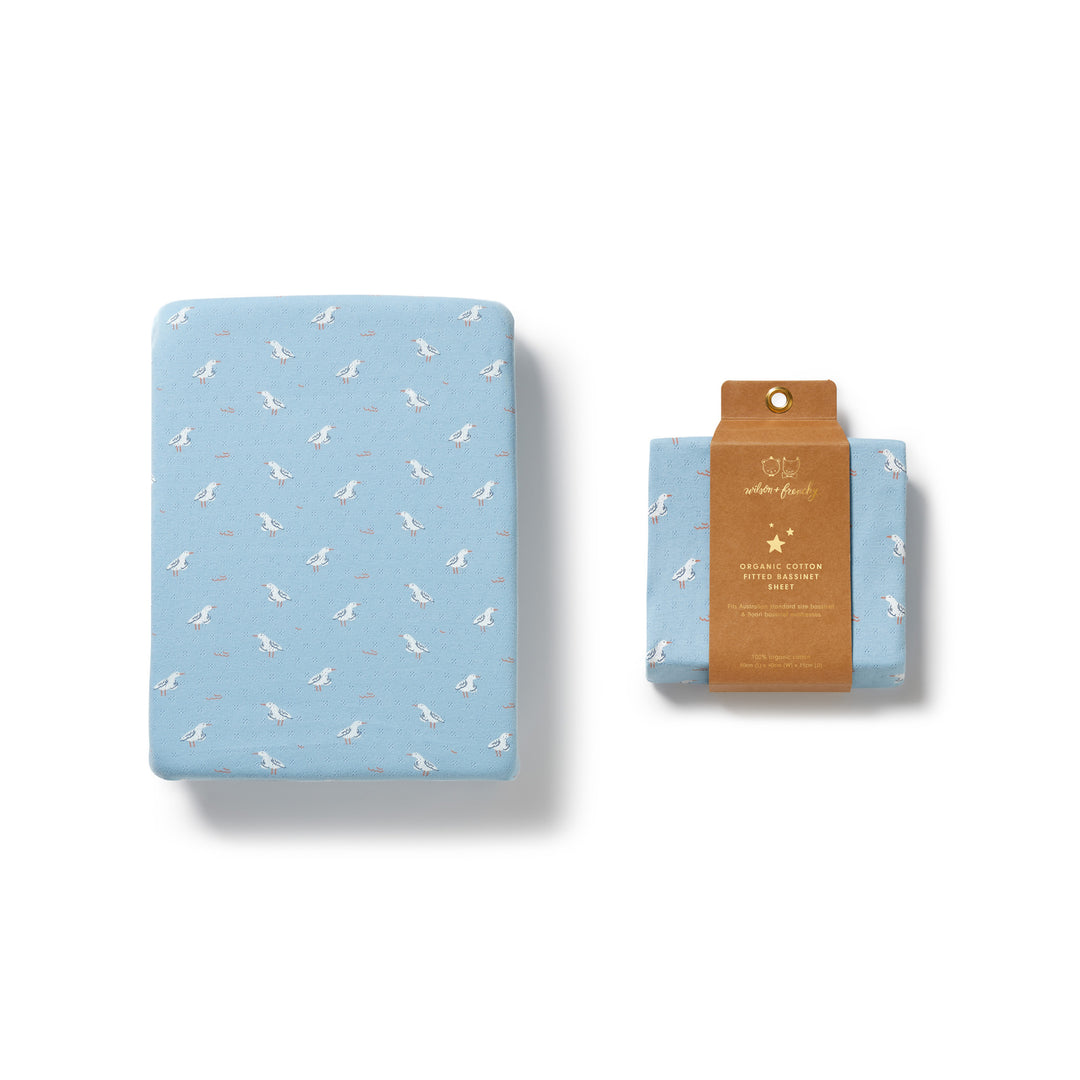 Wilson & Frenchy Organic Pointelle Bassinet Sheet - Sunny Seagulls