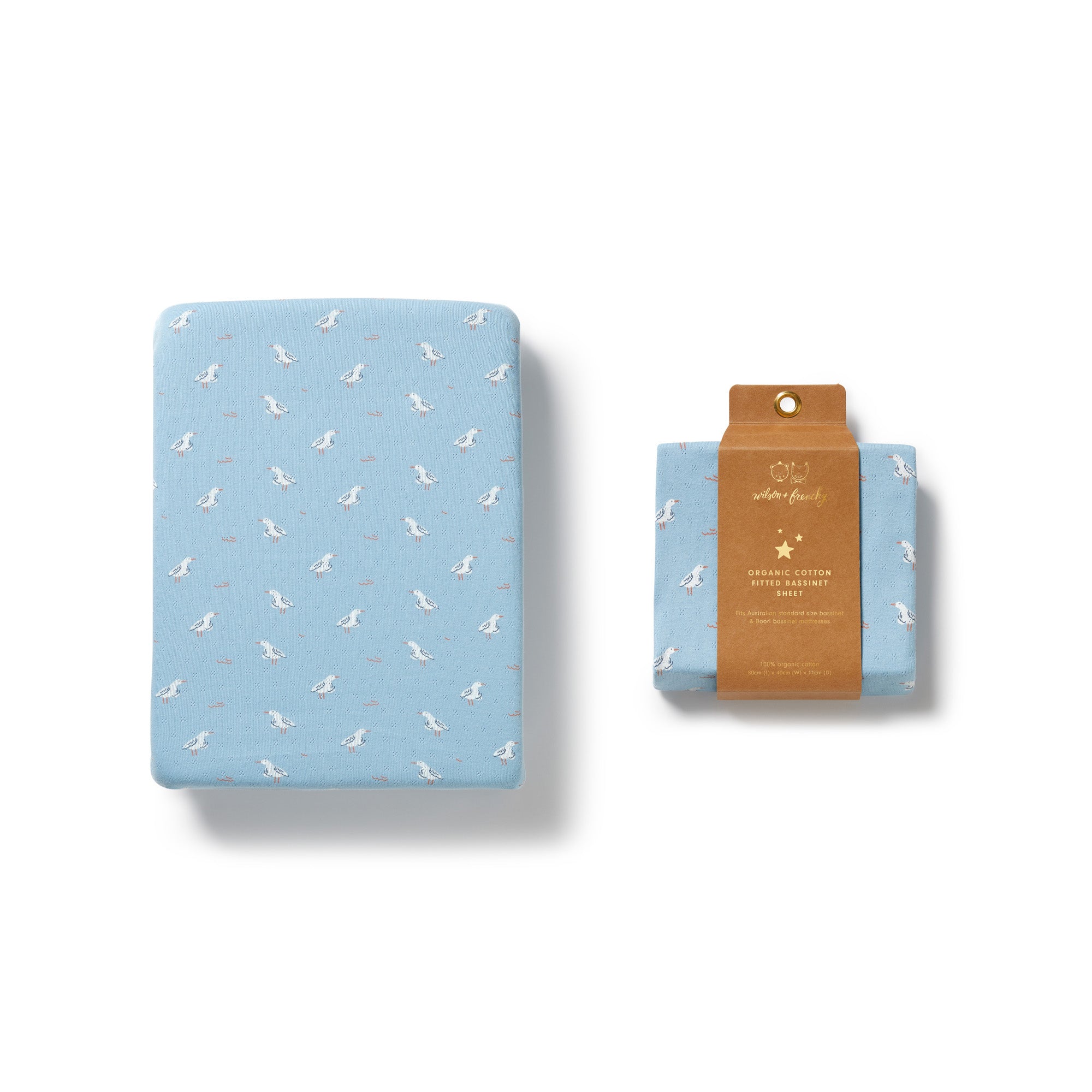 Organic Pointelle Bassinet Sheet - Sunny Seagulls