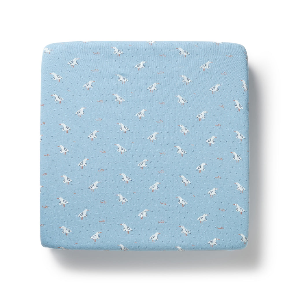 Organic Pointelle Cot Sheet - Sunny Seagulls