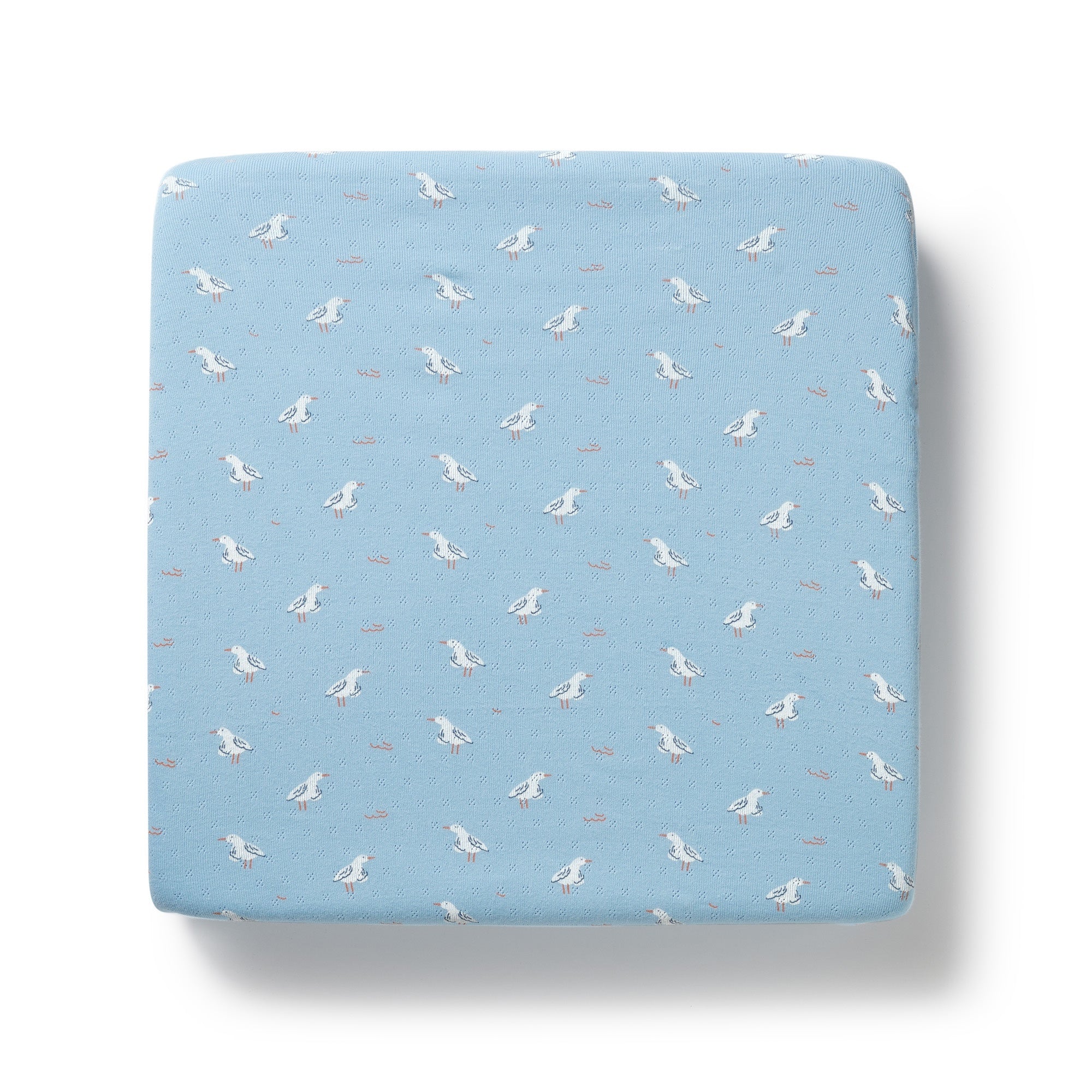 Organic Pointelle Cot Sheet - Sunny Seagulls
