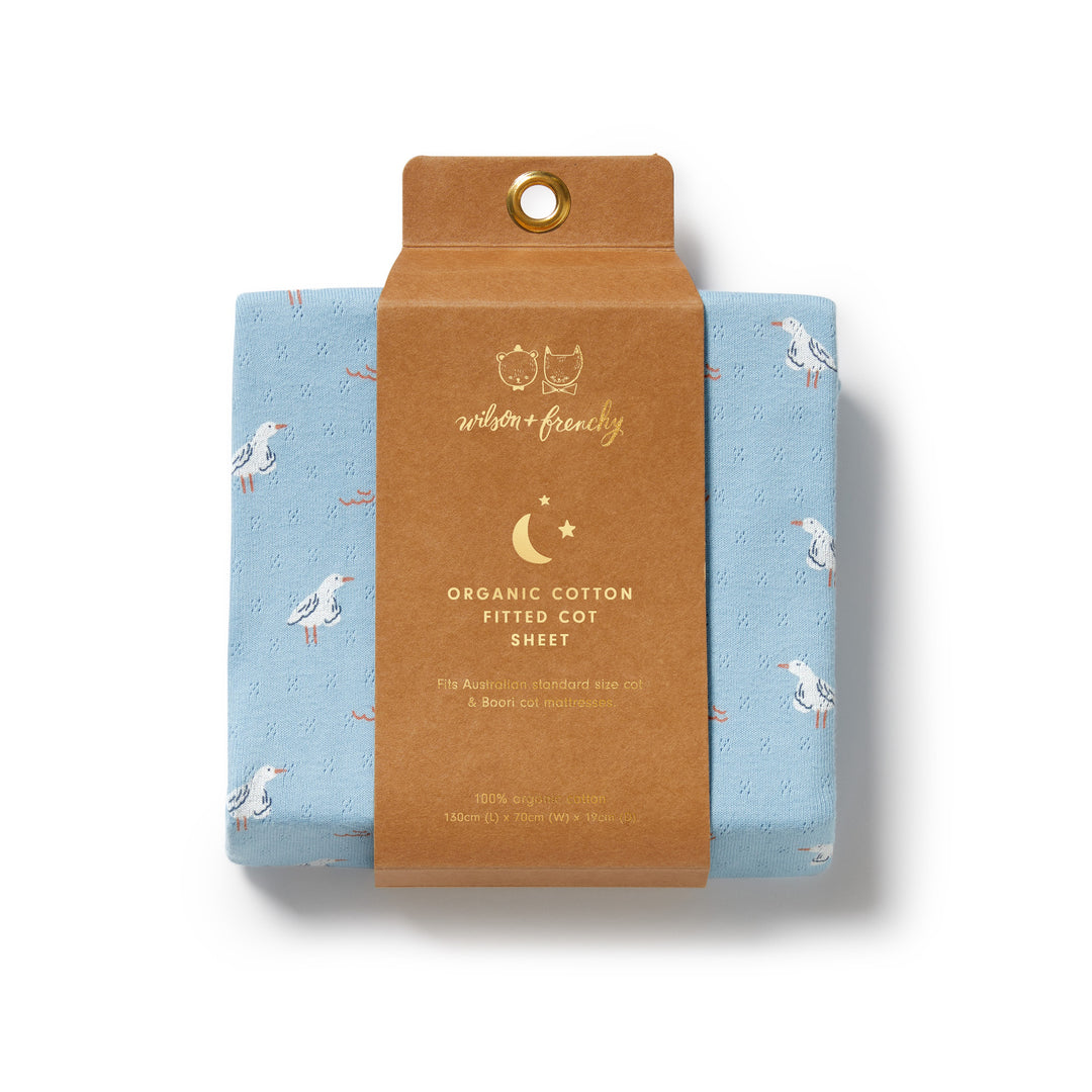 Wilson & Frenchy Organic Pointelle Cot Sheet - Sunny Seagulls