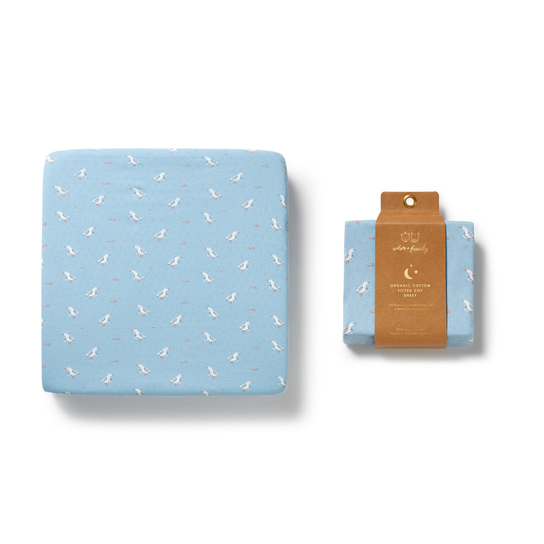 Wilson & Frenchy Organic Pointelle Cot Sheet - Sunny Seagulls