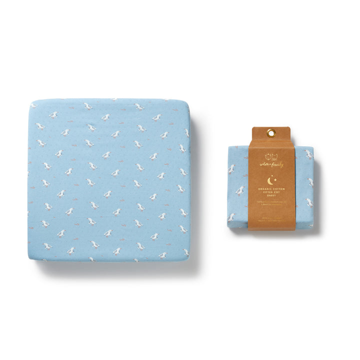 Wilson & Frenchy Organic Pointelle Cot Sheet - Sunny Seagulls