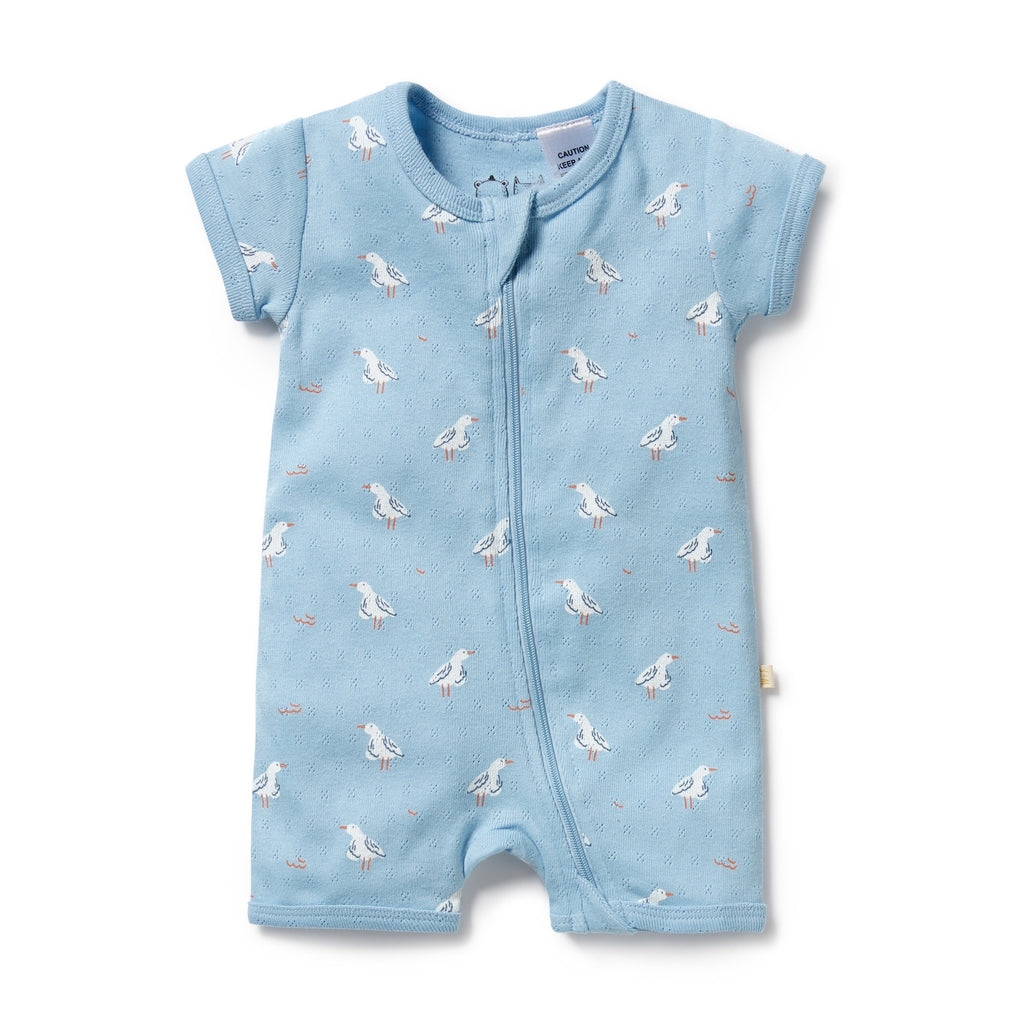 Wilson & Frenchy Organic Pointelle Boyleg Zipsuit - Sunny Seagulls