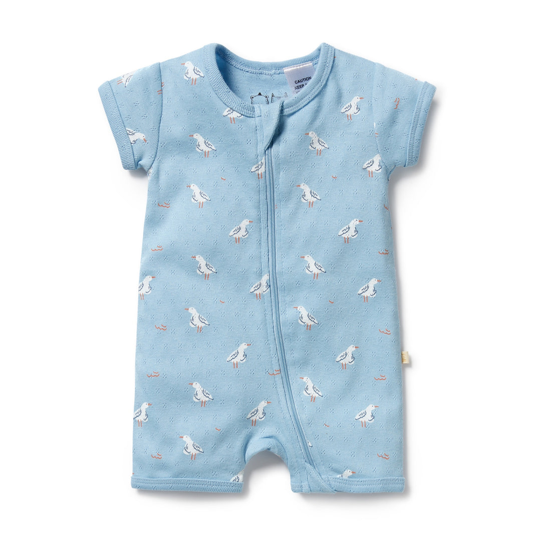 Wilson & Frenchy Organic Pointelle Boyleg Zipsuit - Sunny Seagulls