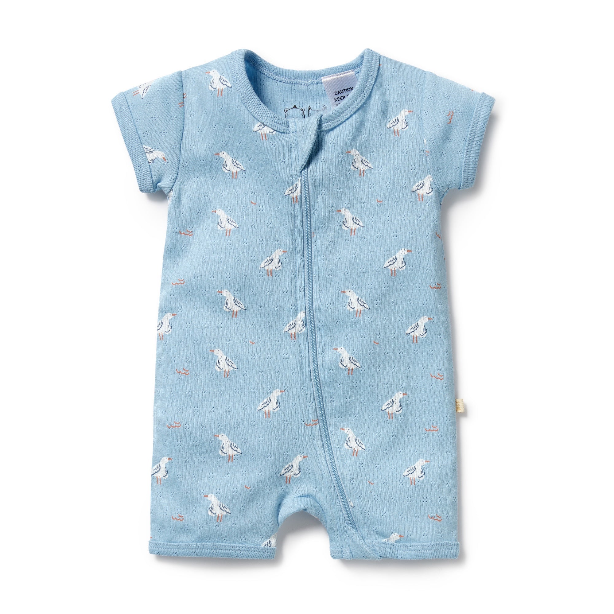 Wilson & Frenchy Organic Pointelle Boyleg Zipsuit - Sunny Seagulls