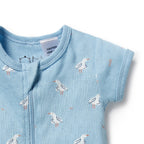 Organic Pointelle Boyleg Zipsuit - Sunny Seagulls