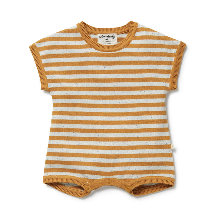 Wilson & Frenchy Organic Knitted Growsuit - Golden Wave Stripe