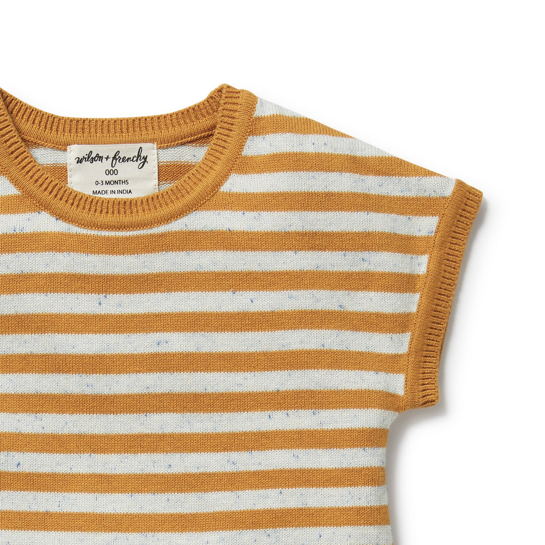 Wilson & Frenchy Organic Knitted Growsuit - Golden Wave Stripe