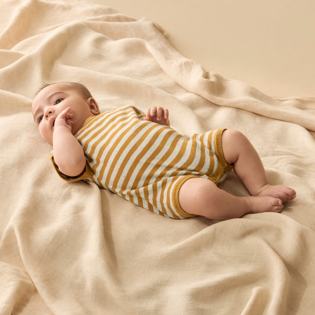 Wilson & Frenchy Organic Knitted Growsuit - Golden Wave Stripe