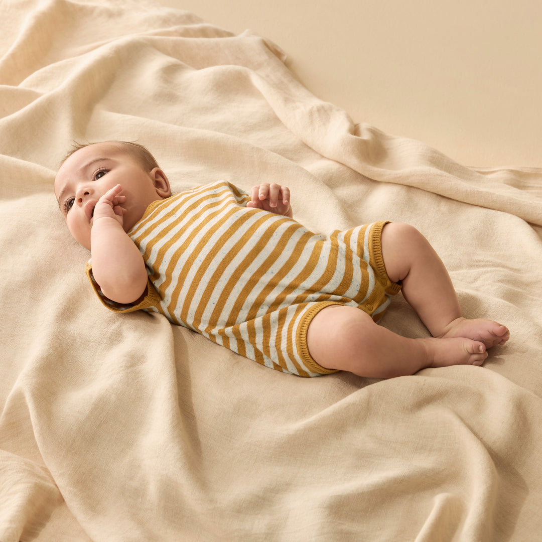 Wilson & Frenchy Organic Knitted Growsuit - Golden Wave Stripe