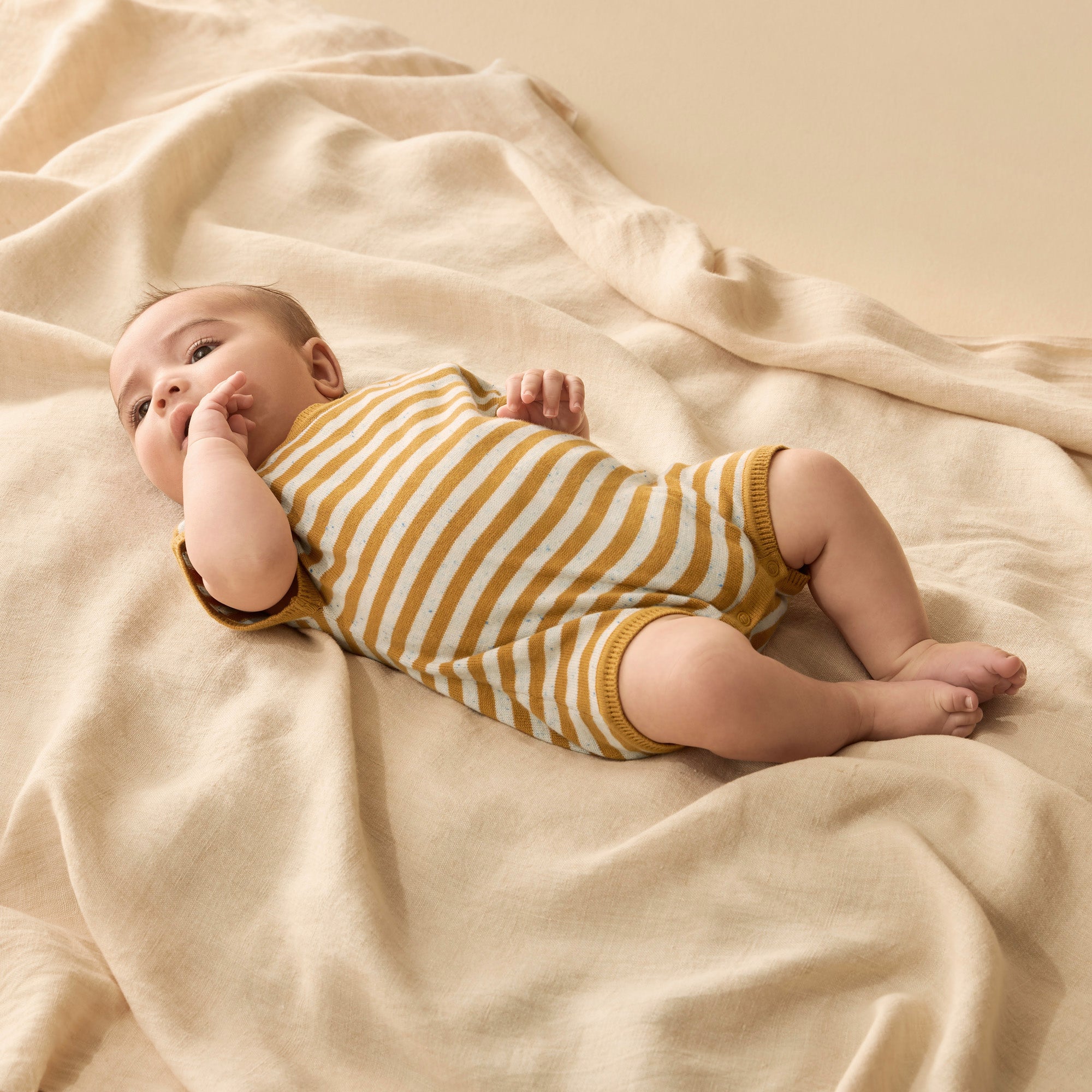Wilson & Frenchy Organic Knitted Growsuit - Golden Wave Stripe