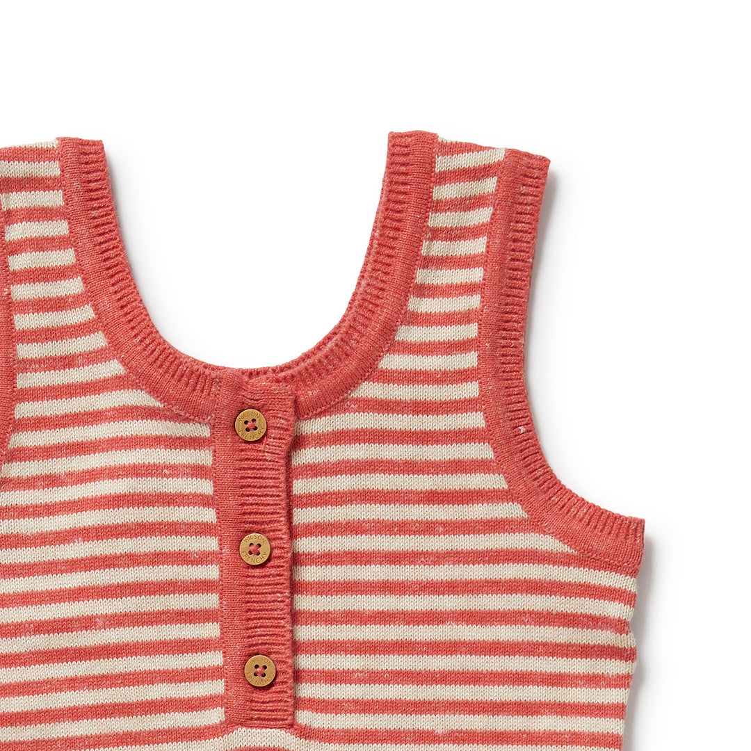 Wilson & Frenchy Organic Knitted Stripe Playsuit - Strawberry Swirl