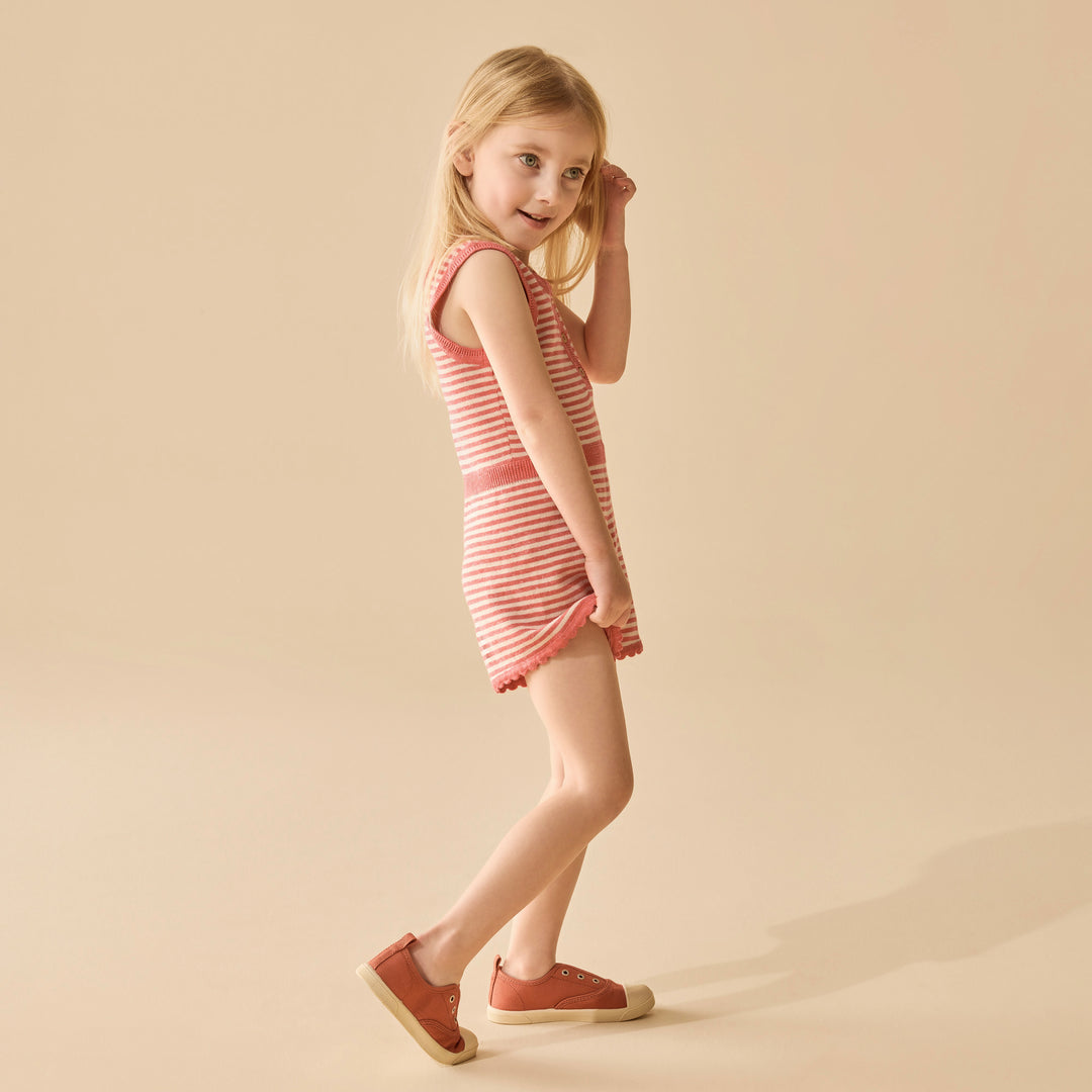 Wilson & Frenchy Organic Knitted Stripe Playsuit - Strawberry Swirl