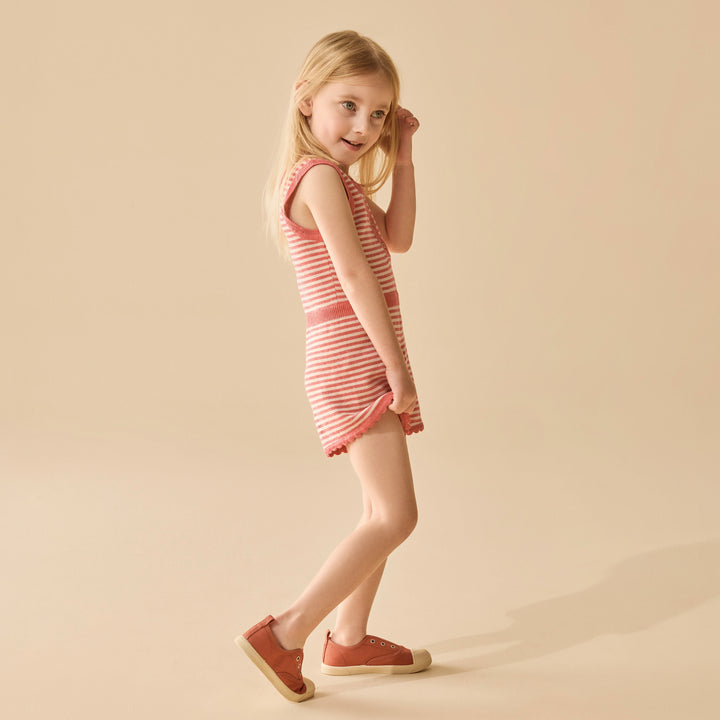 Wilson & Frenchy Organic Knitted Stripe Playsuit - Strawberry Swirl