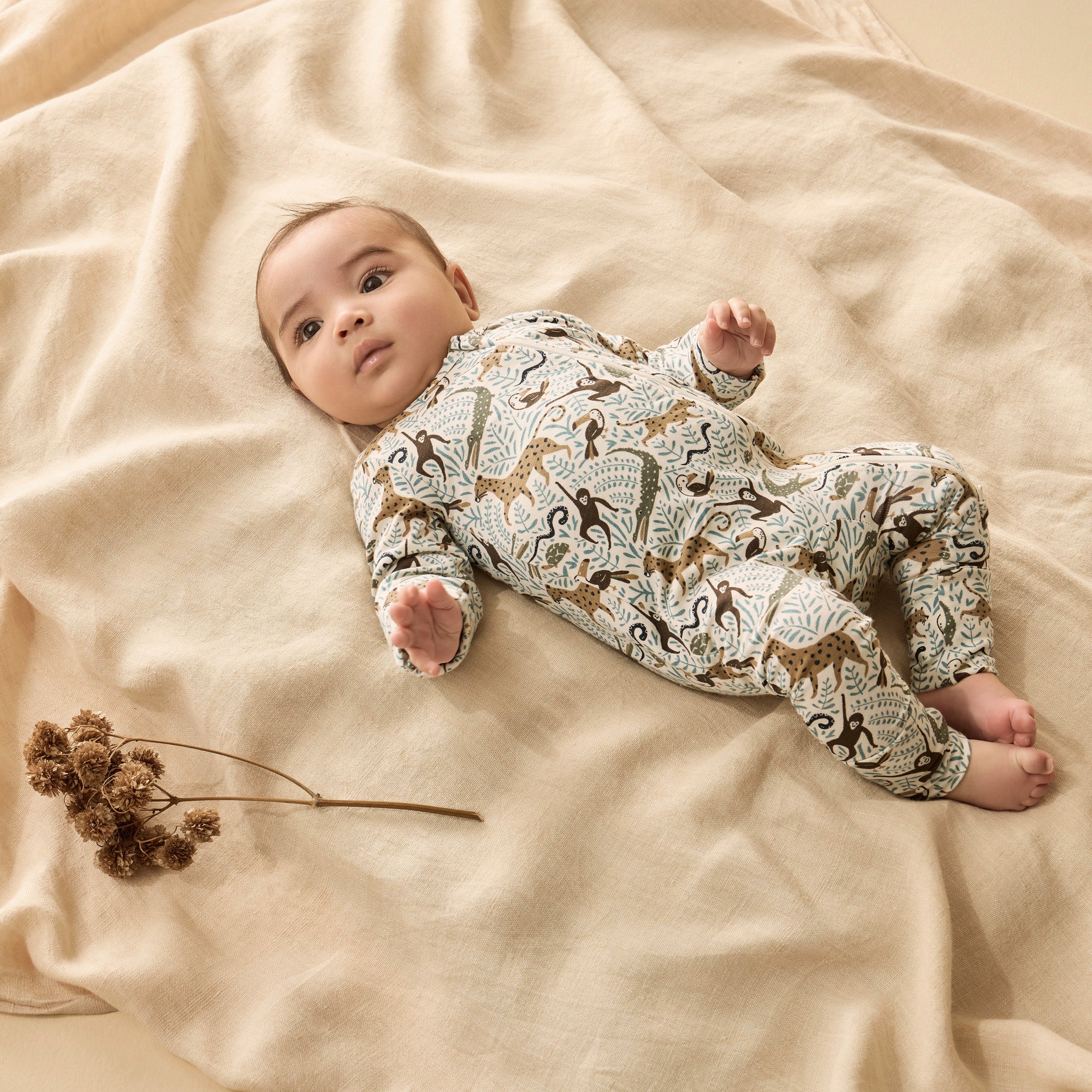 Wilson & Frenchy Organic Zipsuit with Feet - Mini Jungle