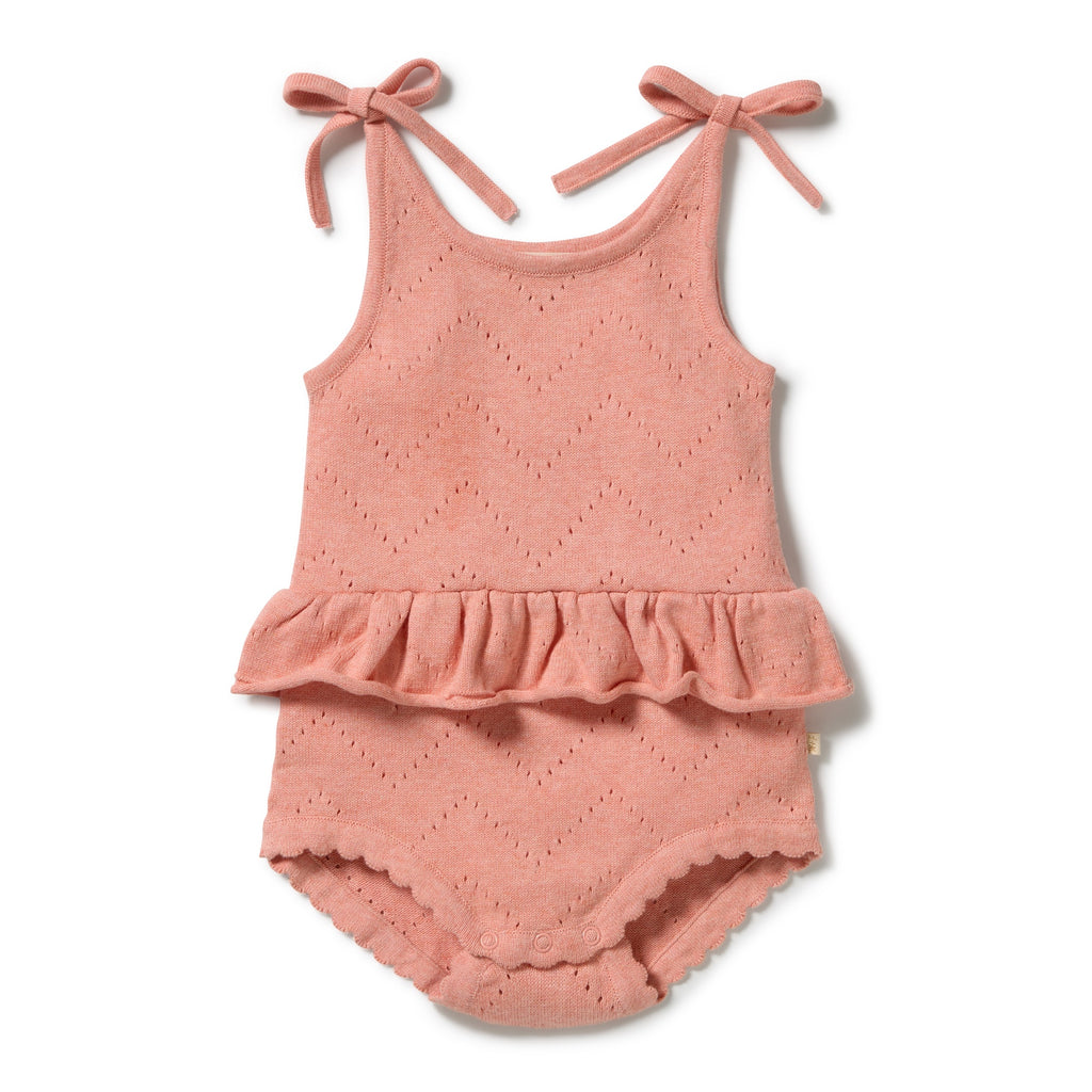 Petal Pink Organic Knitted Pointelle Playsuit