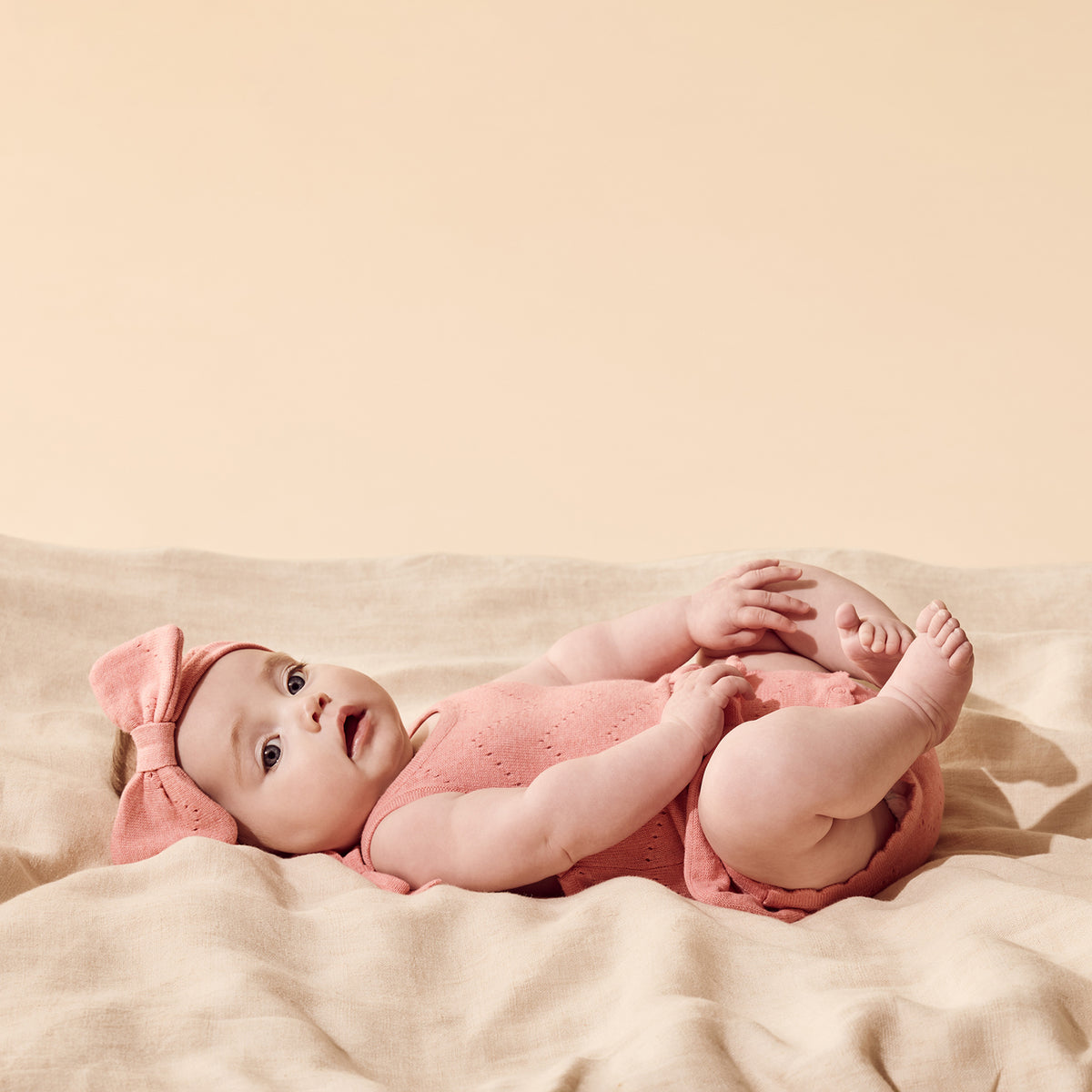 Petal Pink Organic Knitted Pointelle Playsuit