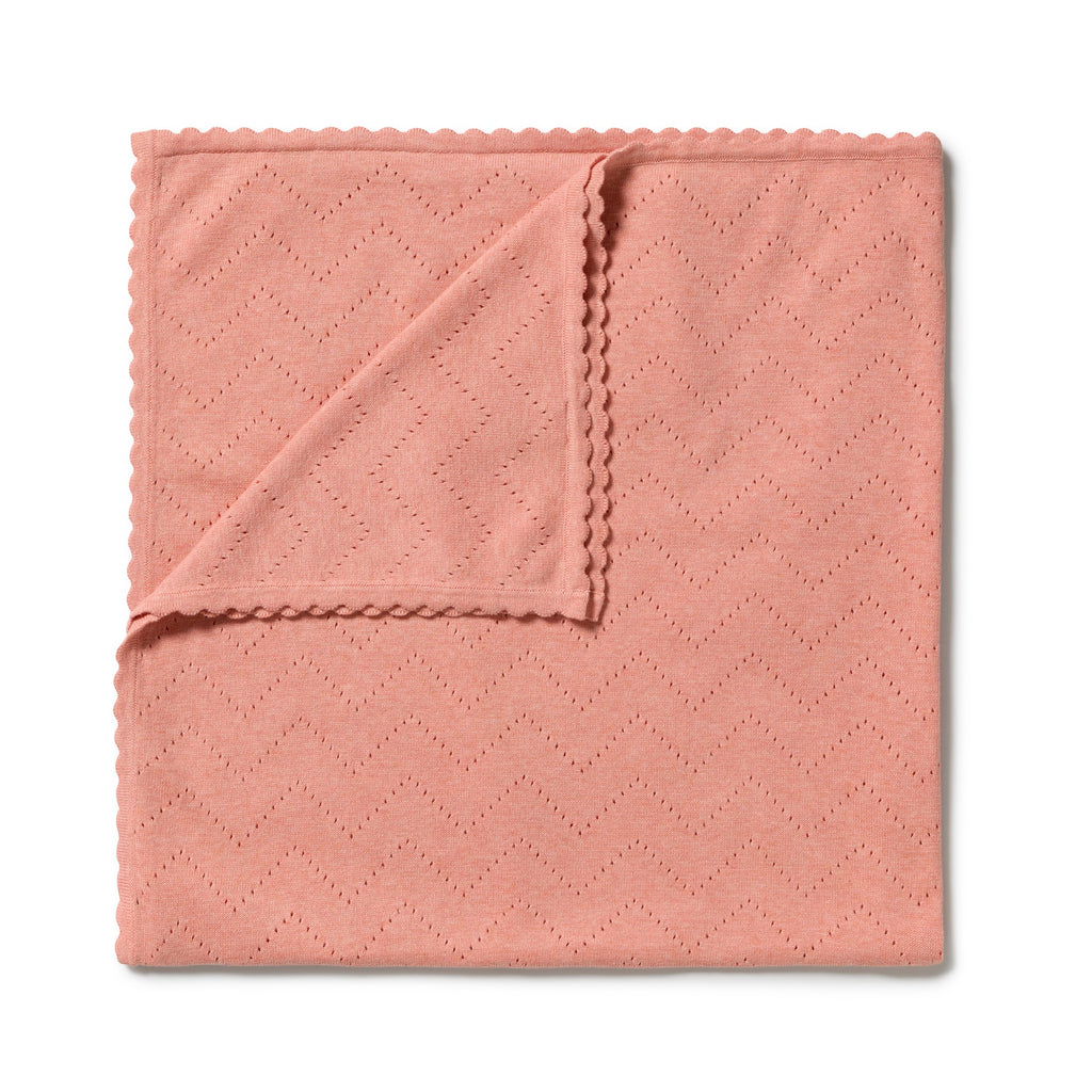 Petal Pink Organic Knitted Pointelle Blanket