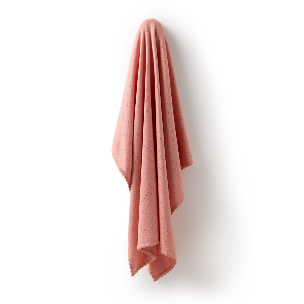 Petal Pink Organic Knitted Pointelle Blanket