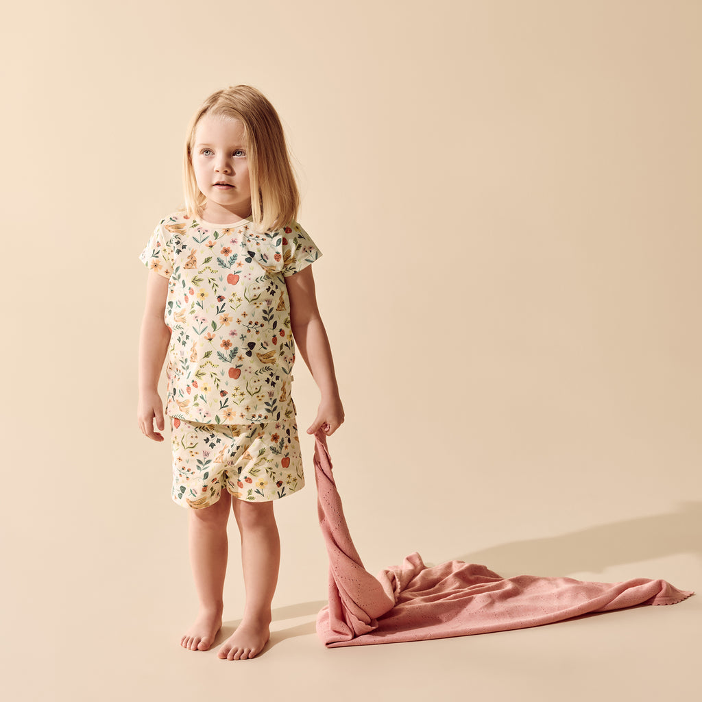 Petal Pink Organic Knitted Pointelle Blanket