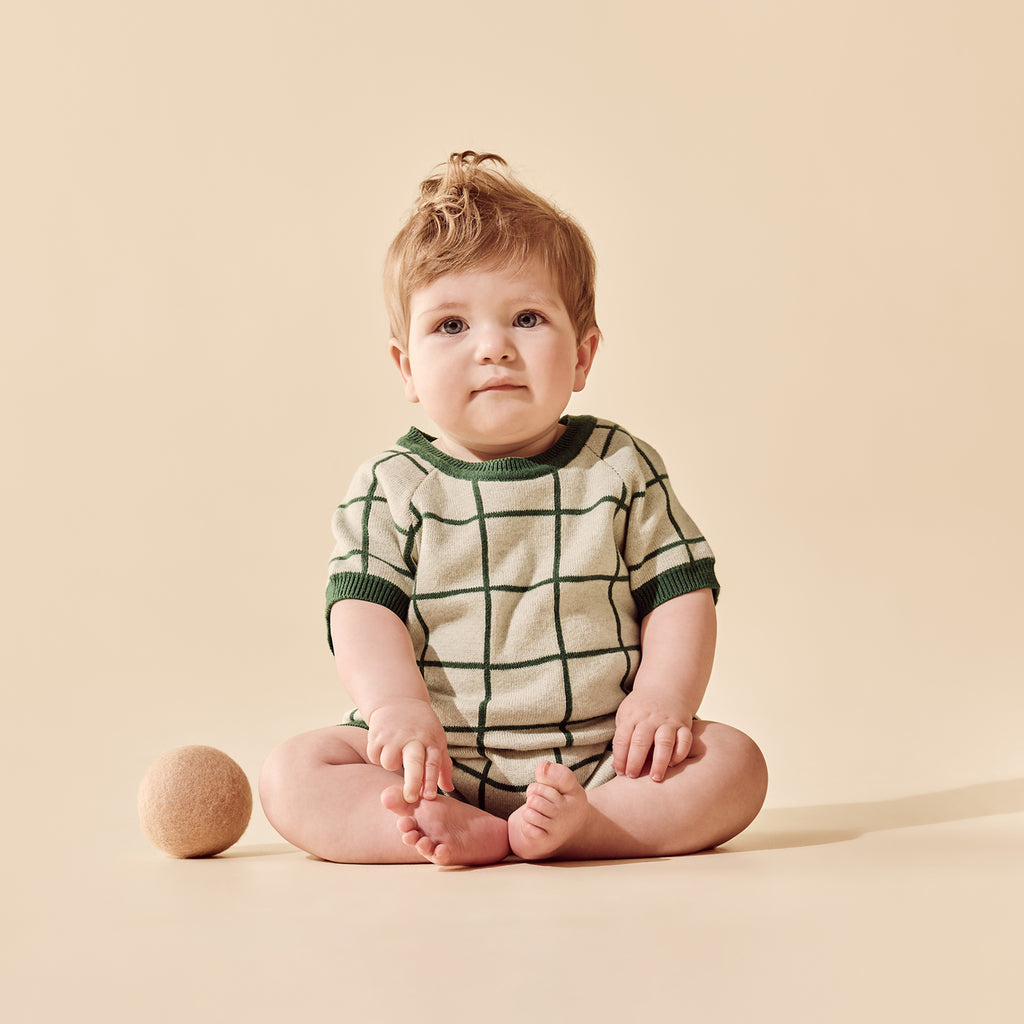 Lagoon Organic Knitted Check Growsuit
