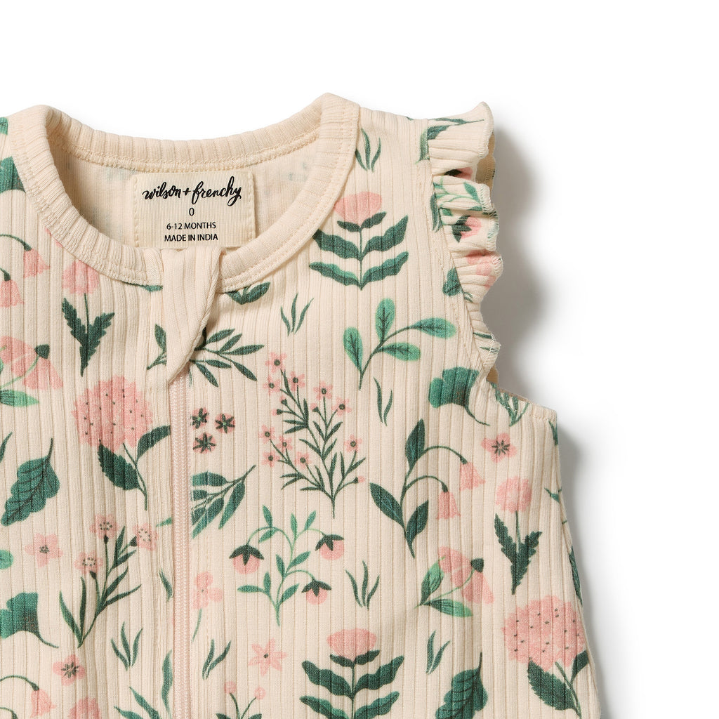 Sweet Bloom Organic Ruffle Zipsuit