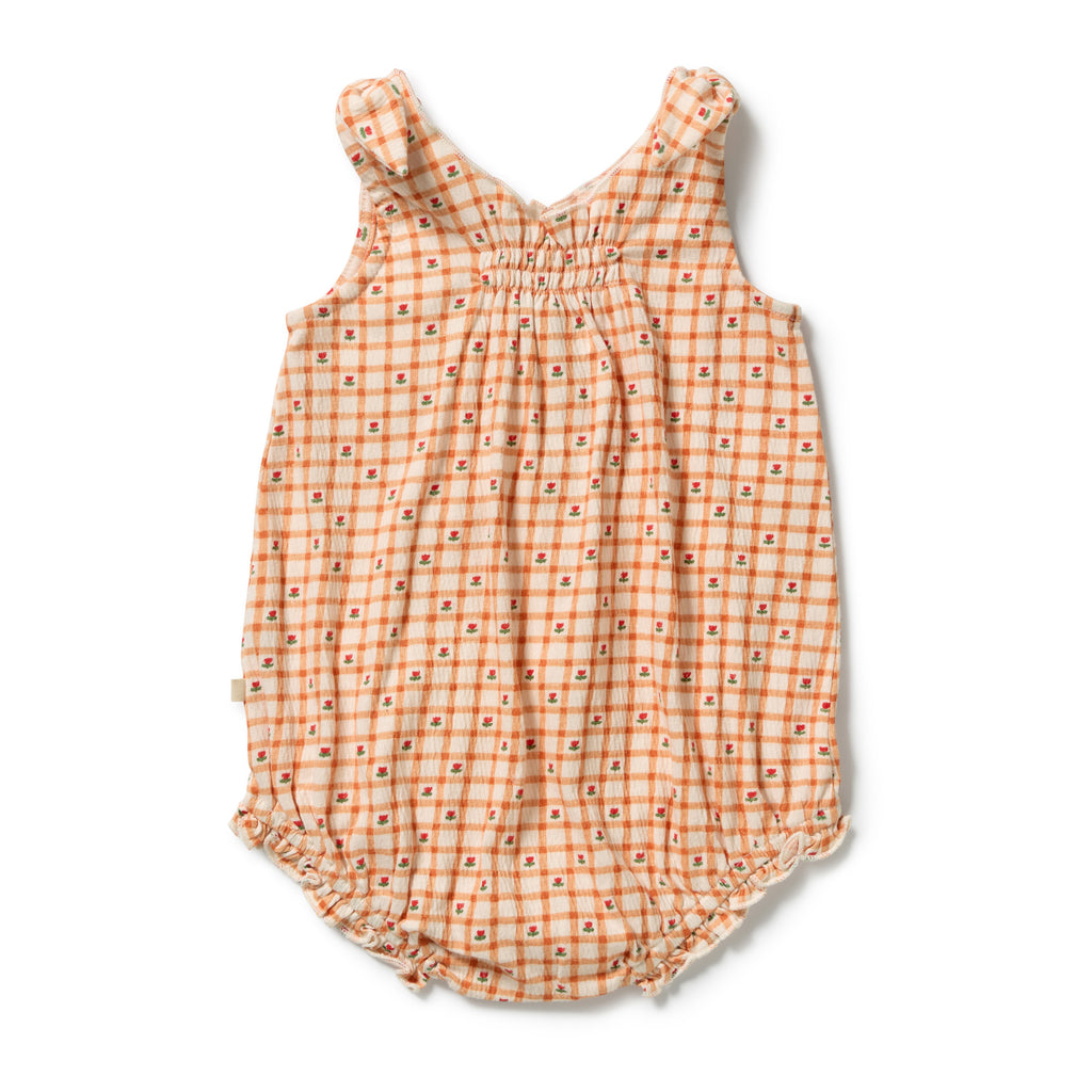 Checkerberry Organic Crinkle Tie Playsuit