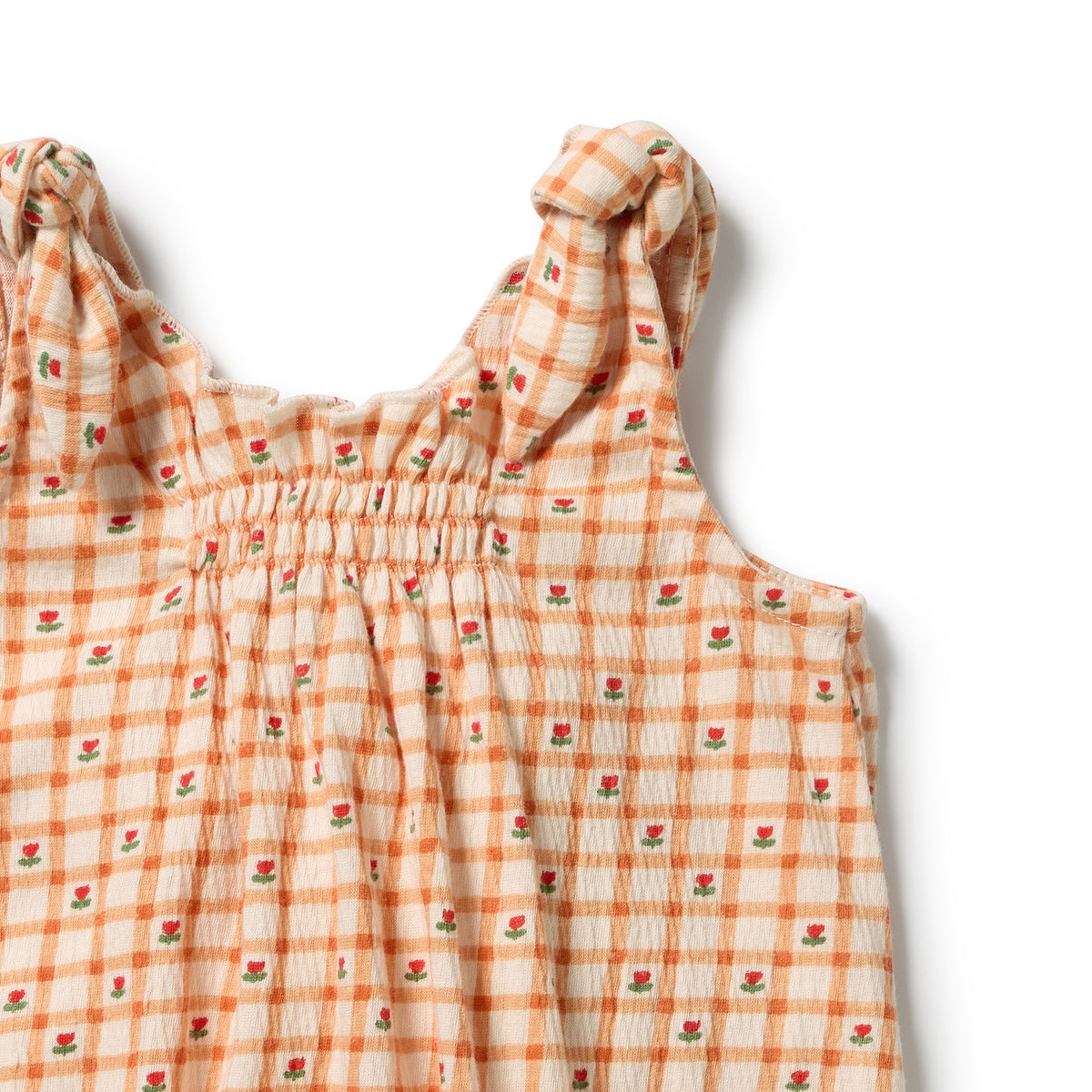 Checkerberry Organic Crinkle Tie Playsuit