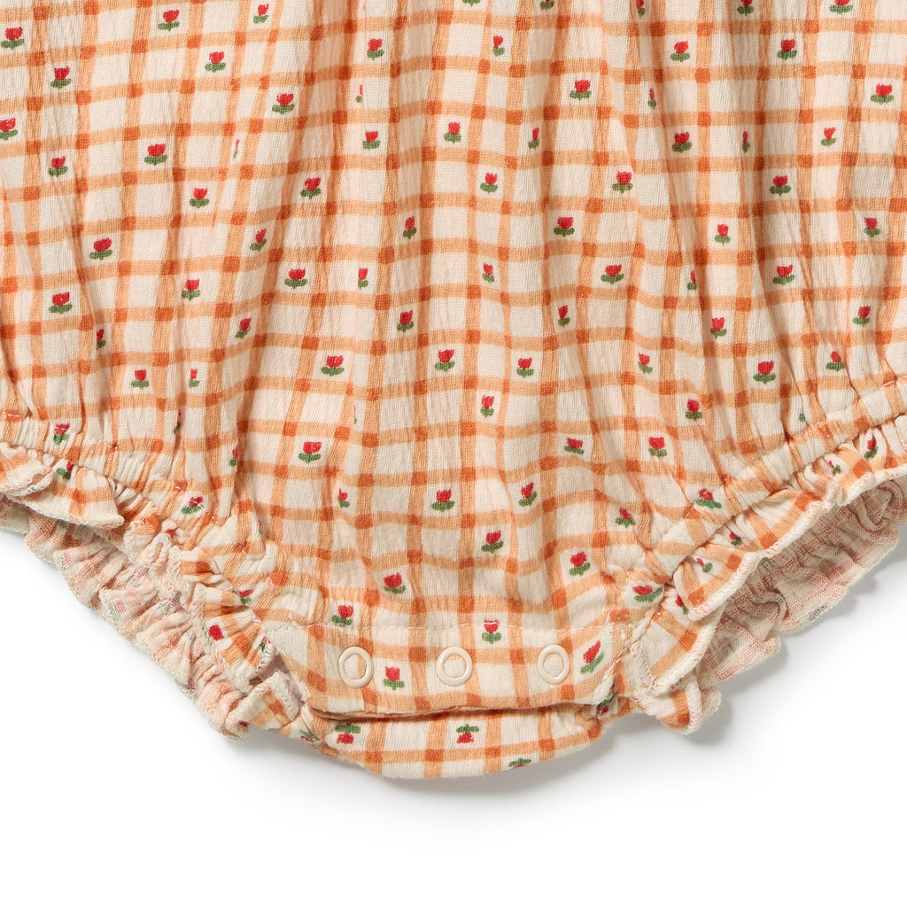 Checkerberry Organic Crinkle Tie Playsuit