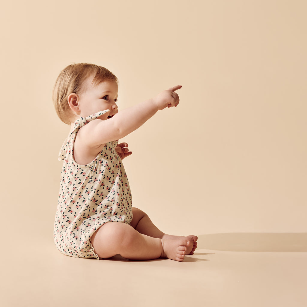 Little Blossom Organic Crinkle Tie Playsuit