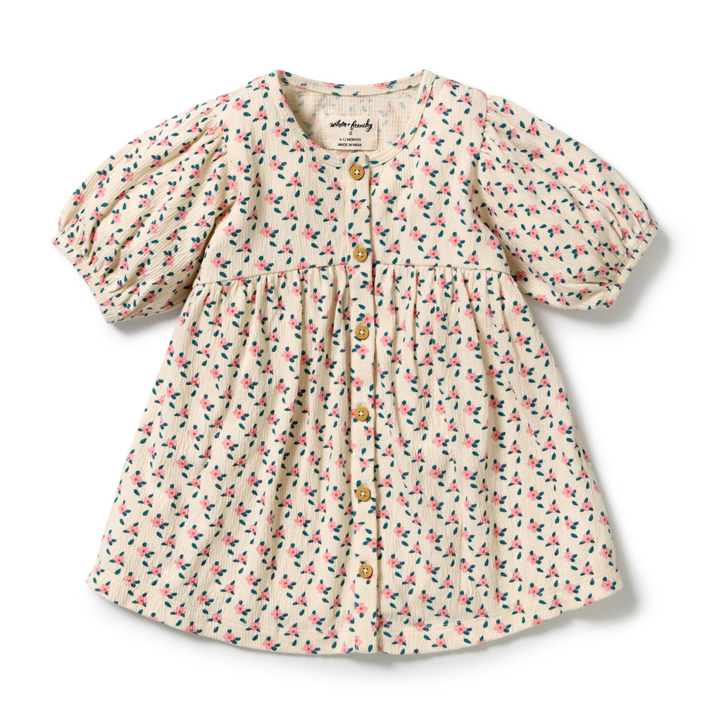 Little Blossom Organic Crinkle Button Dress