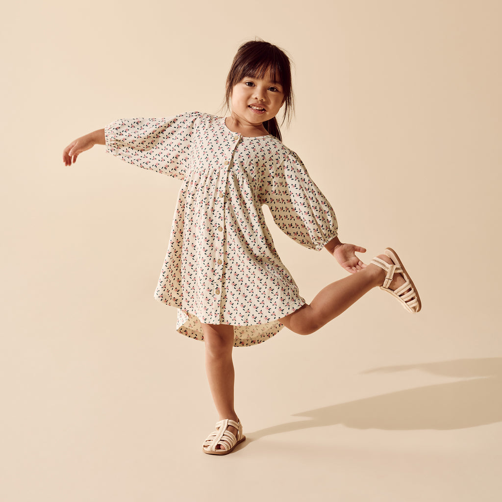 Little Blossom Organic Crinkle Button Dress