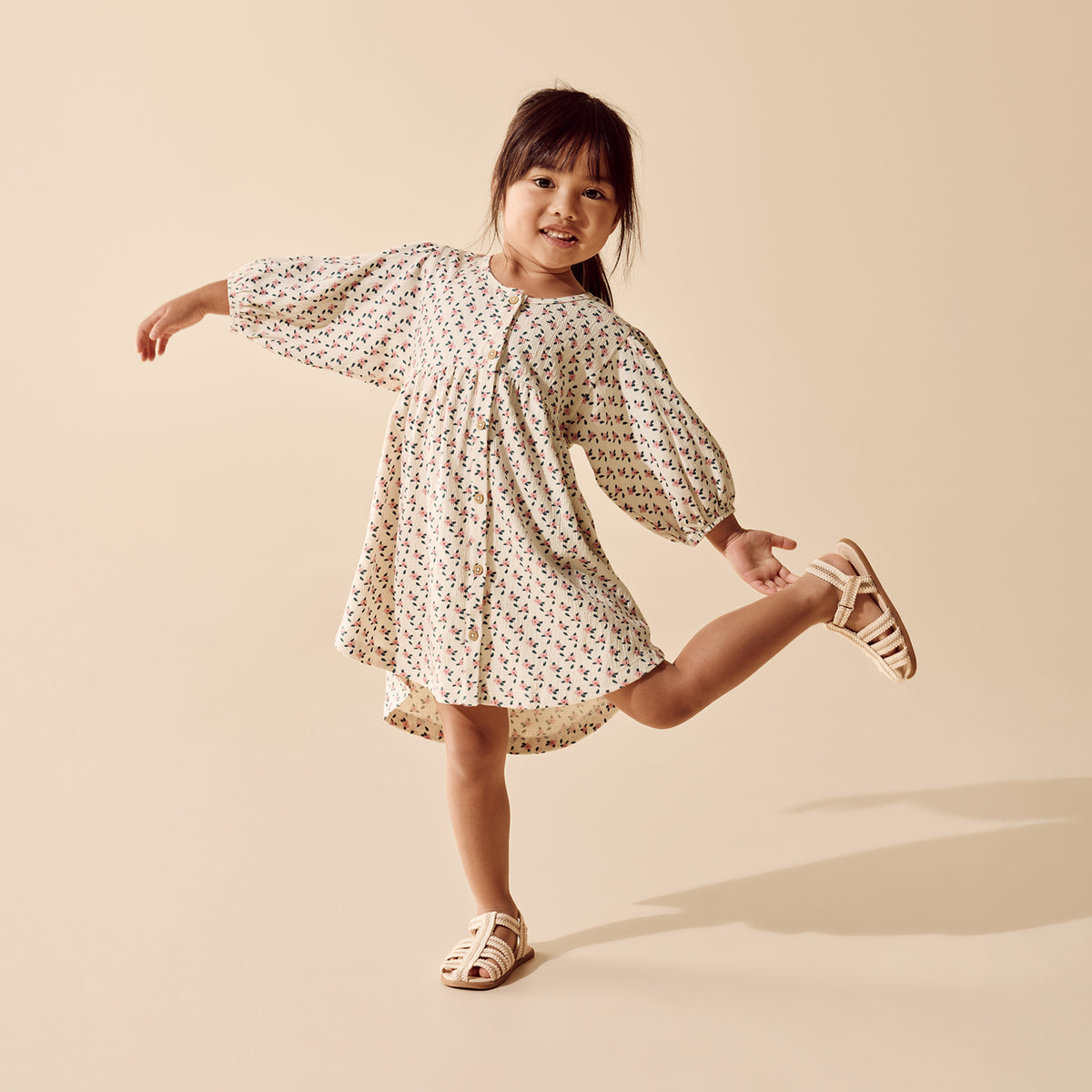 Little Blossom Organic Crinkle Button Dress