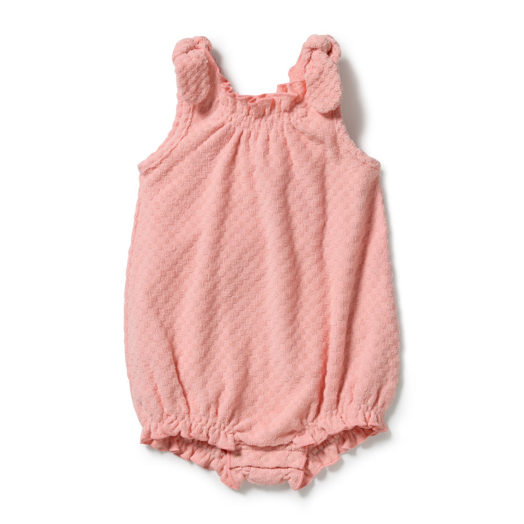 Petal Pink Check Organic Terry Tie Playsuit