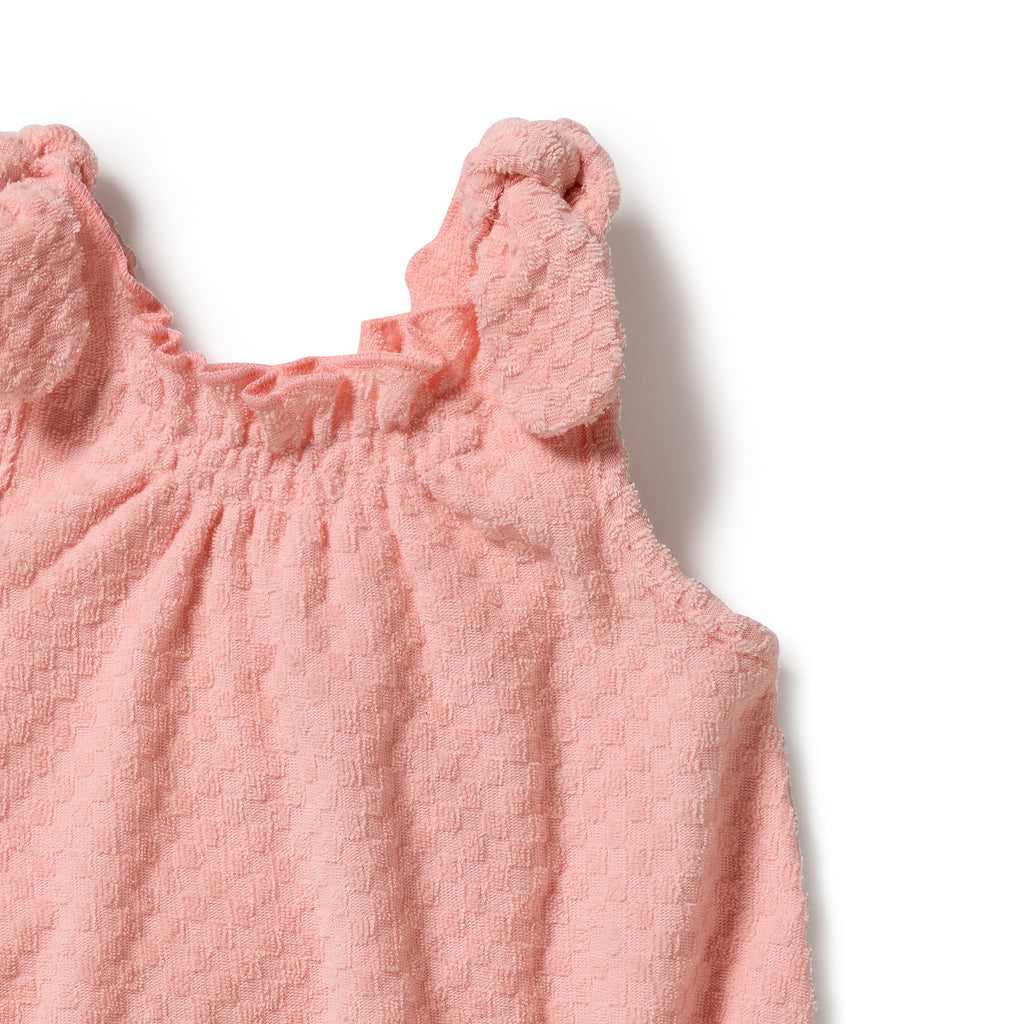 Petal Pink Check Organic Terry Tie Playsuit