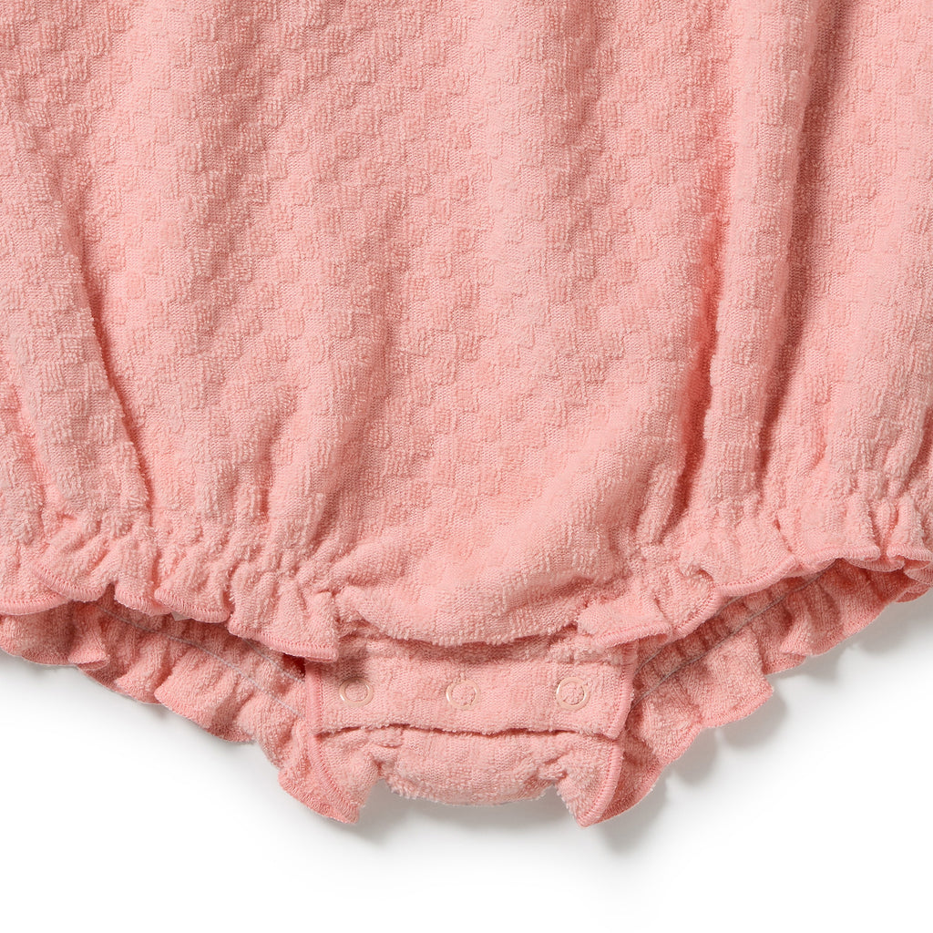 Petal Pink Check Organic Terry Tie Playsuit