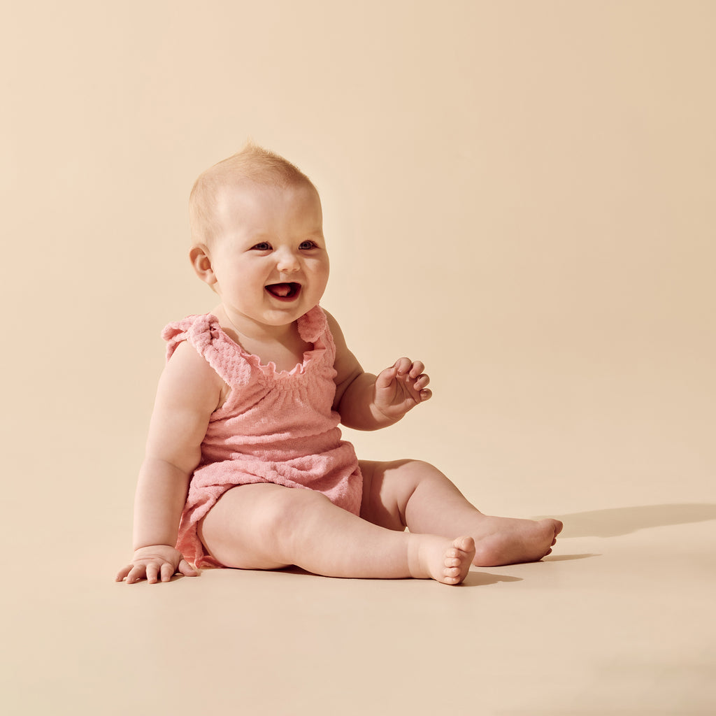 Petal Pink Check Organic Terry Tie Playsuit
