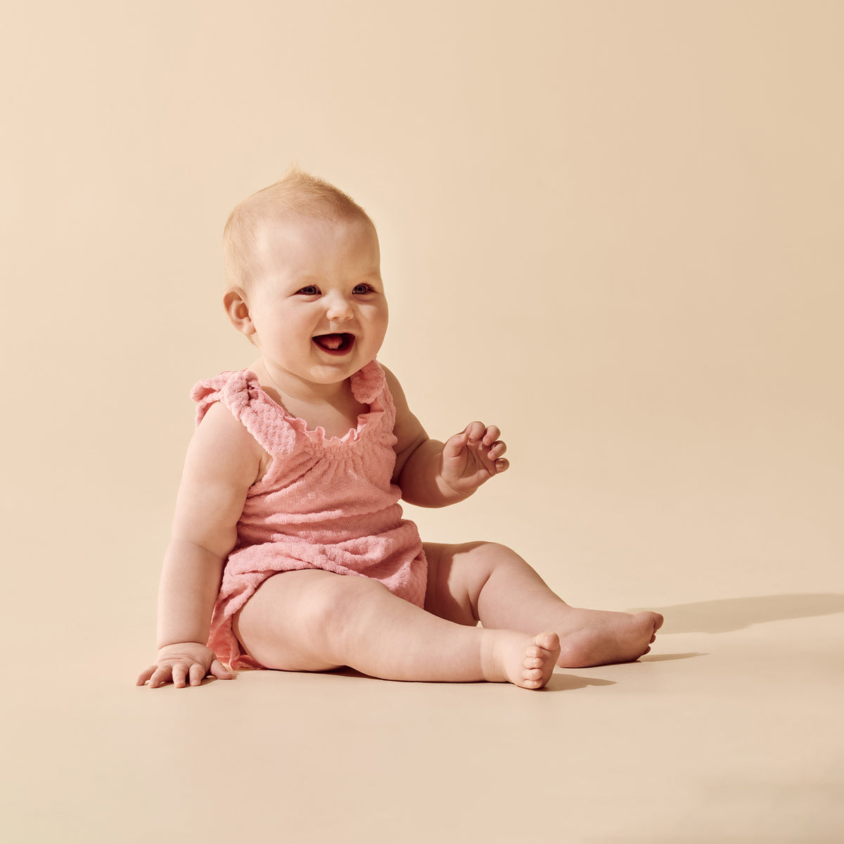 Petal Pink Check Organic Terry Tie Playsuit
