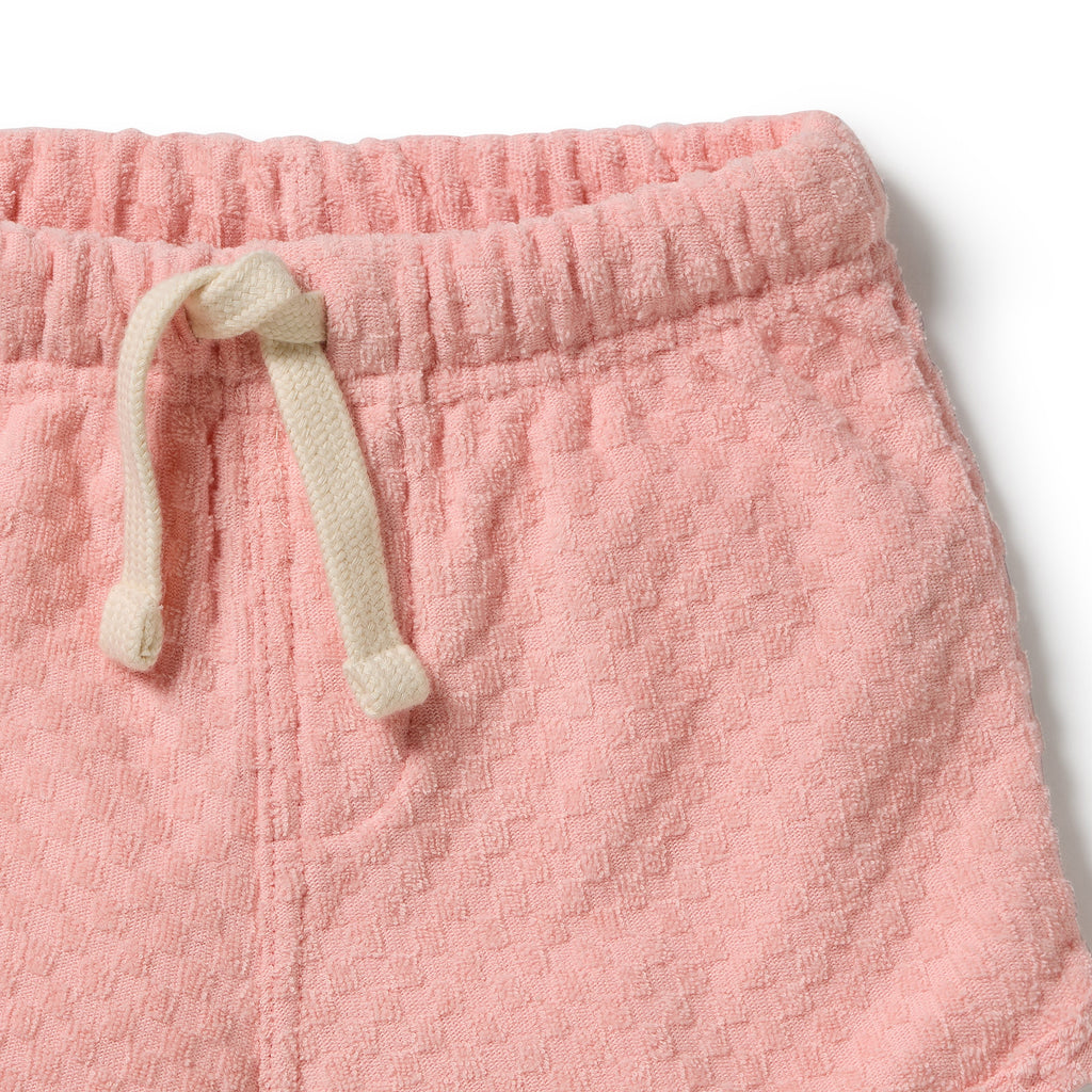 Petal Pink Check Organic Terry Tie Short