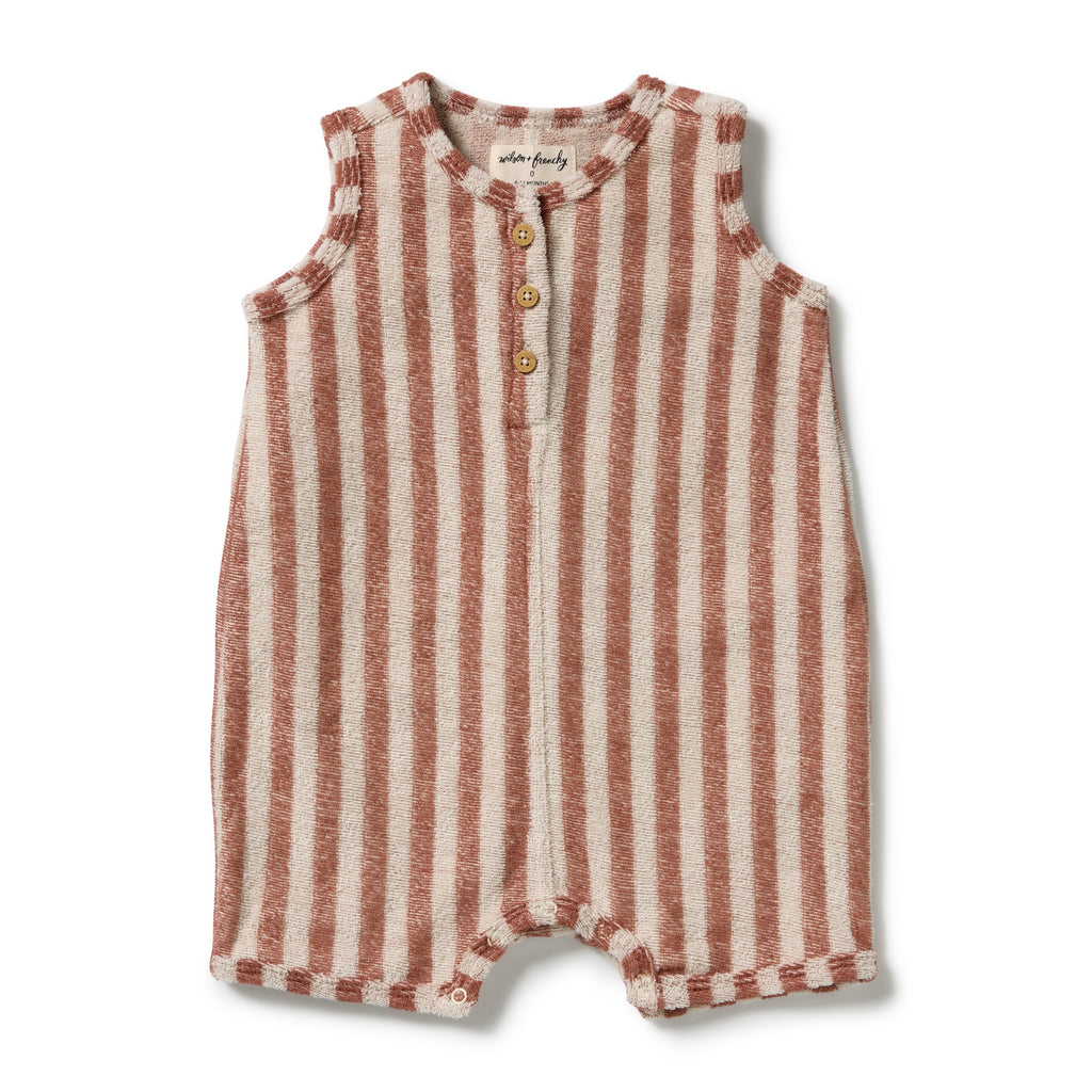 Cherry Cola Stripe Organic Terry Growsuit