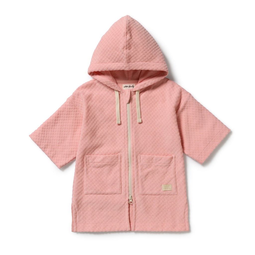 Petal Pink Check Organic Terry Hooded Towel