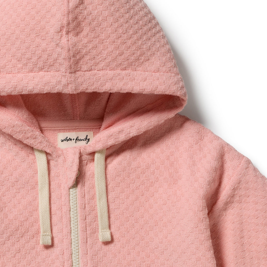 Petal Pink Check Organic Terry Hooded Towel
