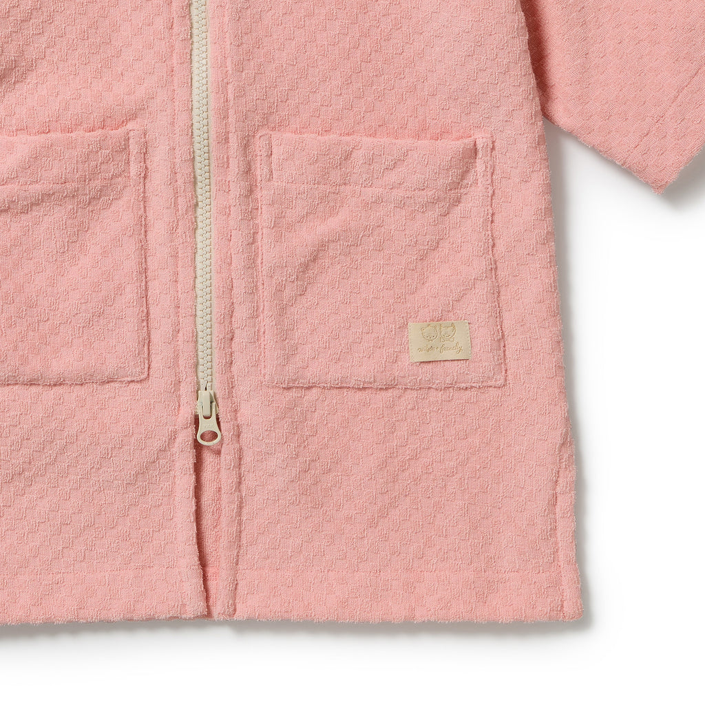 Petal Pink Check Organic Terry Hooded Towel