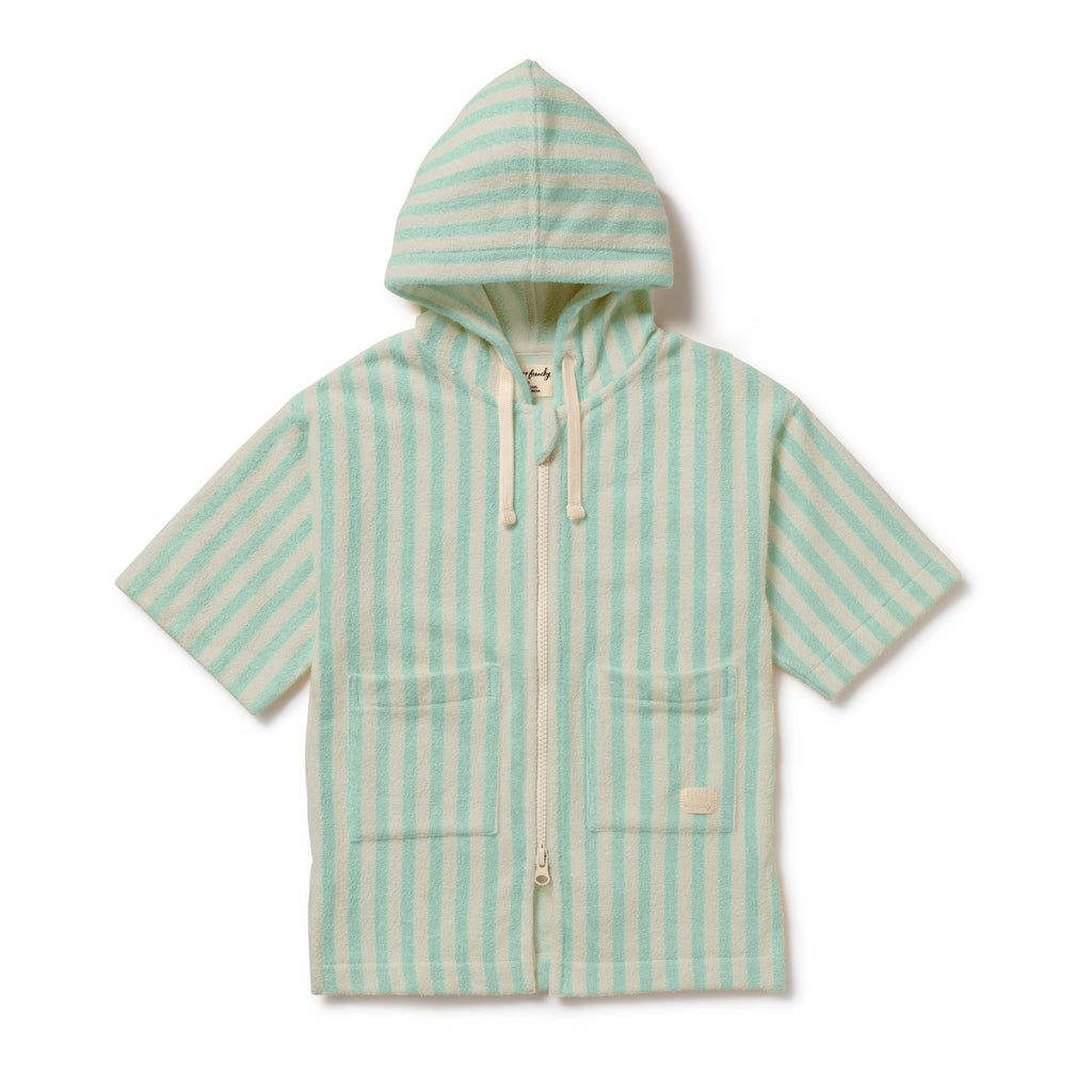 Seafoam Stripe Organic Terry Hooded Towel